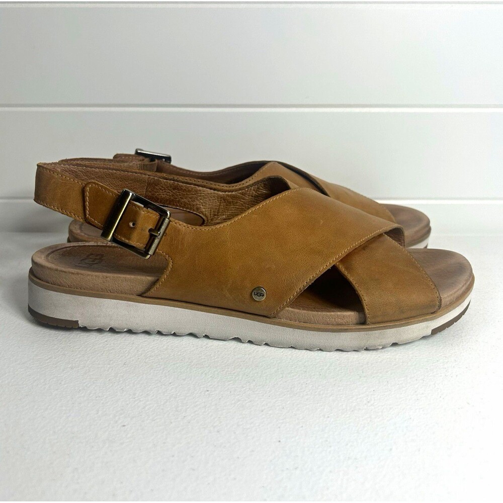 UGG Women’s Sandals Size 9 Brown Leather Crisscross Slingback Buckle